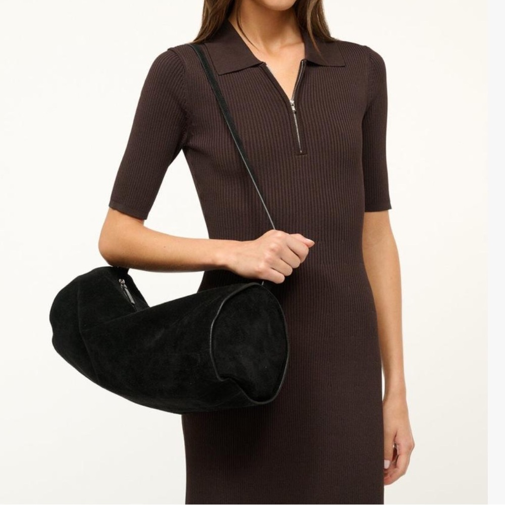STAUD Black Suede Shoulder Bag